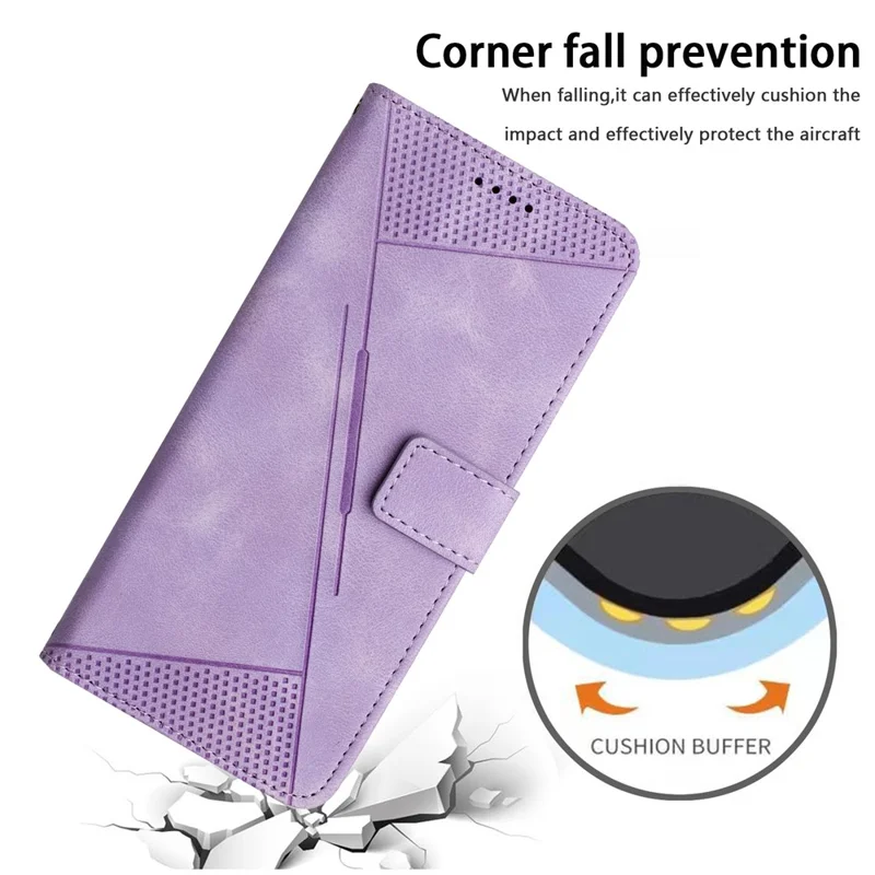 Phone Cover for Oppo Reno10 Pro+ 5G Anti-fall PU Leather+TPU Triangle Imprinted Stand Wallet Case - Purple
