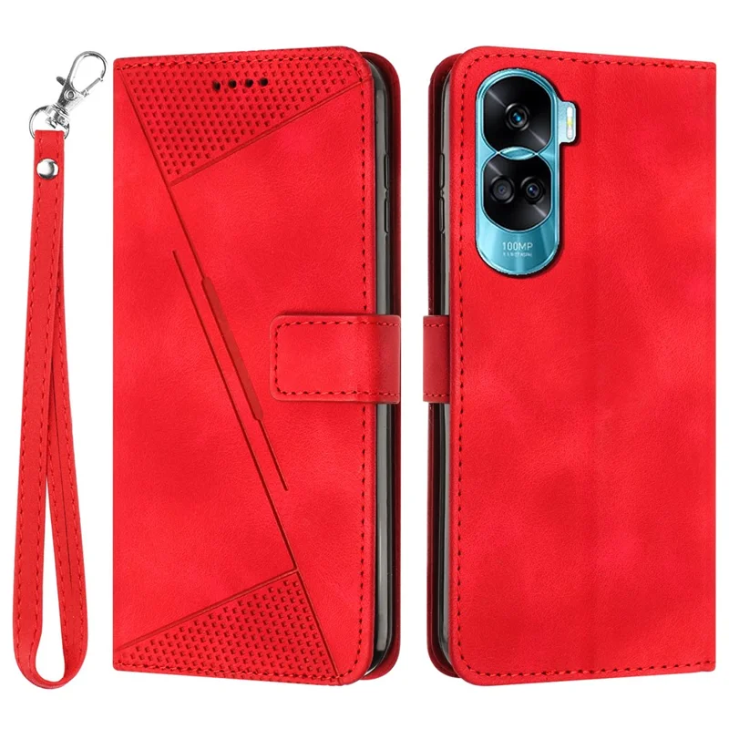For Honor 90 Lite 5G / X50i 5G Funda de Teléfono Móvil de Piel Impresión Triangular Billetera Soporte - Roja