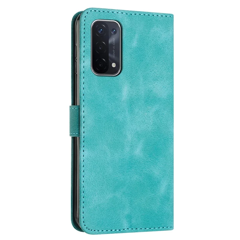 Para Oppo A74 5G / A93 5G / A54 5G Folding Stand Wallet Mobile Case Triangle Imprint Leather Cover with Strap - Verde