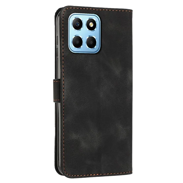 For Honor X8 5G / X6 4G / Play6C 4G Capa de Telefone Celular de Couro com Impressão Triangular, Carteira e Suporte - Preto