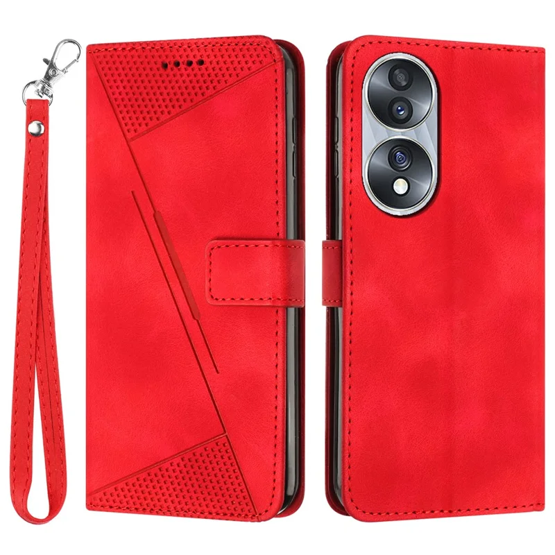 Schutzhülle für Honor 70 5G Dreiecksaufprägung Lederständer Brieftasche Handyhülle mit Riemen - Rot