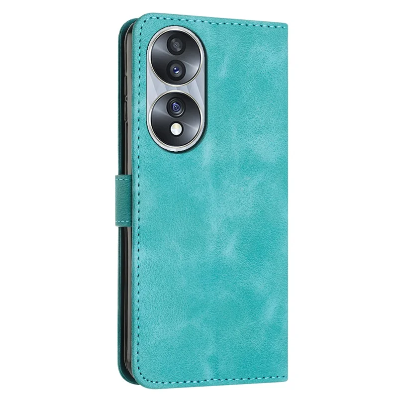 Protective Shell for Honor 70 5G Triangle Imprint Leather Stand Wallet Mobile Phone Cover with Strap - Green