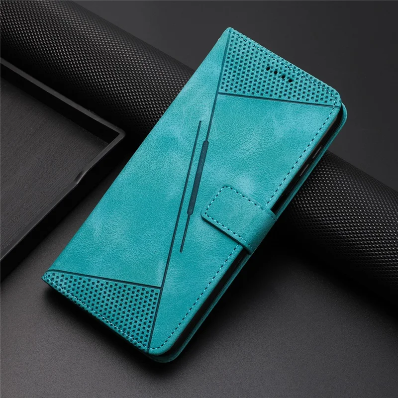 Protective Shell for Honor 70 5G Triangle Imprint Leather Stand Wallet Mobile Phone Cover with Strap - Green