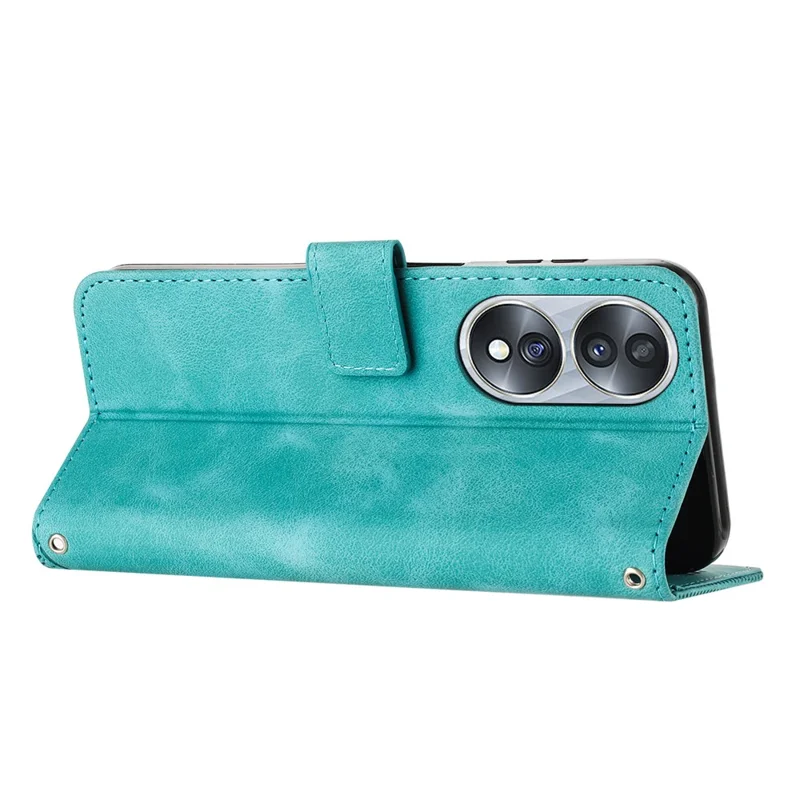 Protective Shell for Honor 70 5G Triangle Imprint Leather Stand Wallet Mobile Phone Cover with Strap - Green