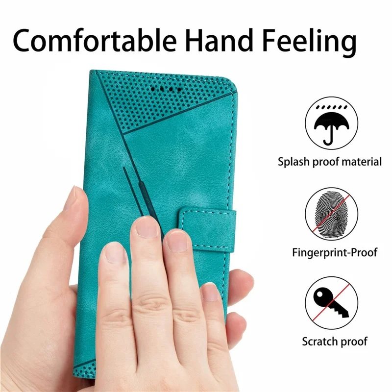 Protective Shell for Honor 70 5G Triangle Imprint Leather Stand Wallet Mobile Phone Cover with Strap - Green