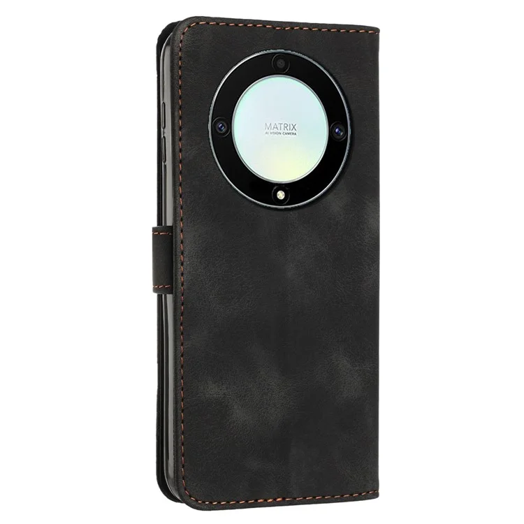 Funda de teléfono para Honor X9a 5G / X40 5G / Magic5 Lite 5G Bien protegido Funda de cartera de cuero de PU con patrón de triángulo impreso - Negro