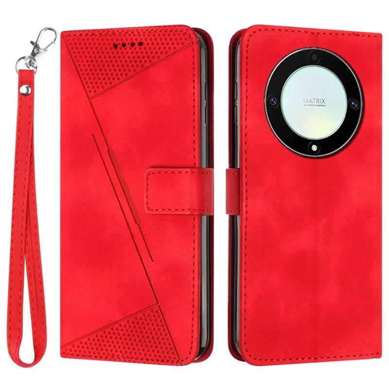 Telebeskyttelse til Honor X9a 5G / X40 5G / Magic5 Lite 5G Velbeskyttet PU-læder trekantmønster ståplads tegnebogstilfælde - Rød