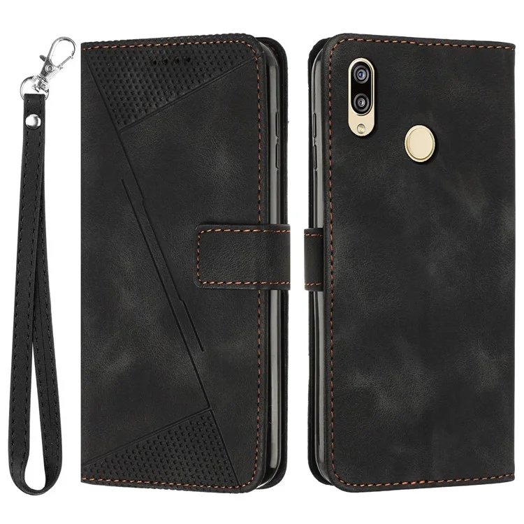 Für Honor 8X / 9X Lite Dreieck geprägter Anti-Sturz-Cover-Lederbrieftasche Stand Handy-Hülle mit Riemen - Schwarz