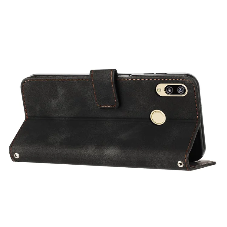 Für Honor 8X / 9X Lite Dreieck geprägter Anti-Sturz-Cover-Lederbrieftasche Stand Handy-Hülle mit Riemen - Schwarz