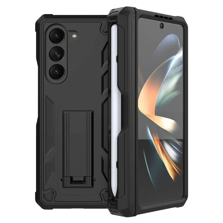 GW30 Kickstand Phone Case для Samsung Galaxy Z Fold5 5G Жесткий ПК Защитный Чехол с Пенал Для Ручки - Черный