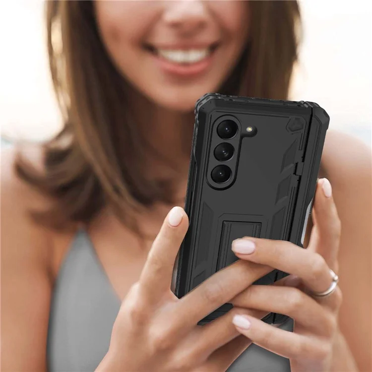 GW30 Kickstand Phone Case для Samsung Galaxy Z Fold5 5G Жесткий ПК Защитный Чехол с Пенал Для Ручки - Черный