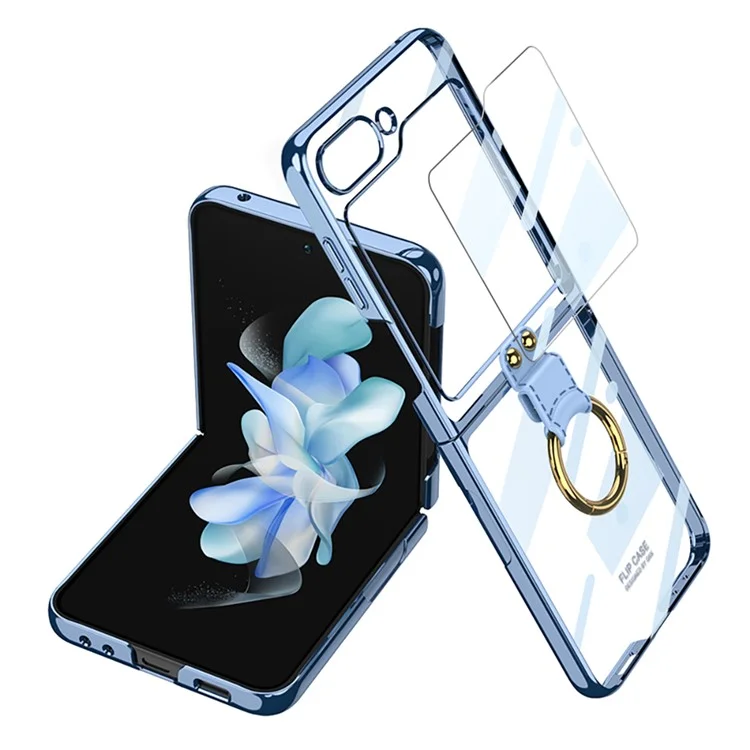 GKK Für Samsung Galaxy Z Flip5 5G Klares Hartplastik-Ringrückständiges Telefoncover mit Rückbildschirmschutz - Blau