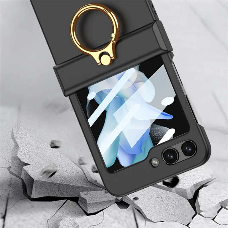 GKK For Samsung Galaxy Z Flip5 5G Hinge Protection Phone Case Hard PC Kickstand Cover with Small Screen Film - Silver