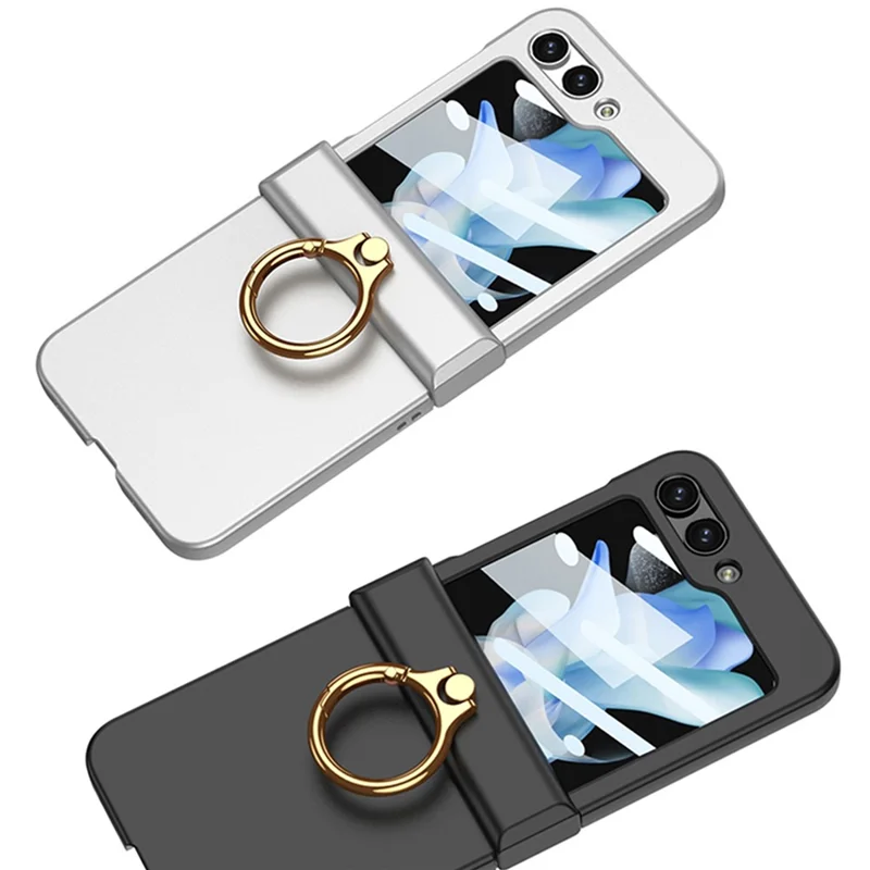 GKK For Samsung Galaxy Z Flip5 5G Hinge Protection Phone Case Hard PC Kickstand Cover with Small Screen Film - Silver