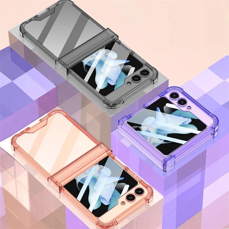 GKK For Samsung Galaxy Z Flip5 5G Hinge Protection TPU Case Reinforced Corners Phone Cover with Small Screen Protector - Transparent Purple