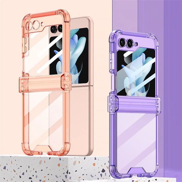 GKK For Samsung Galaxy Z Flip5 5G Hinge Protection TPU Case Reinforced Corners Phone Cover with Small Screen Protector - Transparent Purple