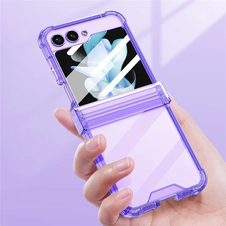 GKK For Samsung Galaxy Z Flip5 5G Hinge Protection TPU Case Reinforced Corners Phone Cover with Small Screen Protector - Transparent Purple
