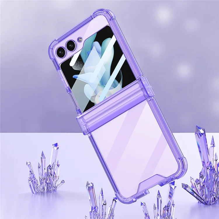 GKK For Samsung Galaxy Z Flip5 5G Hinge Protection TPU Case Reinforced Corners Phone Cover with Small Screen Protector - Transparent Purple