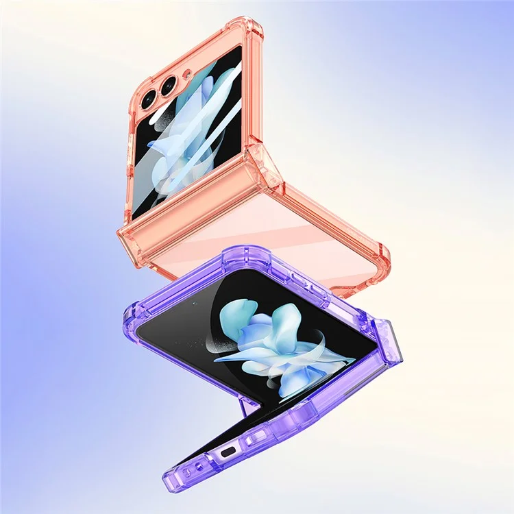 GKK For Samsung Galaxy Z Flip5 5G Hinge Protection TPU Case Reinforced Corners Phone Cover with Small Screen Protector - Transparent Purple