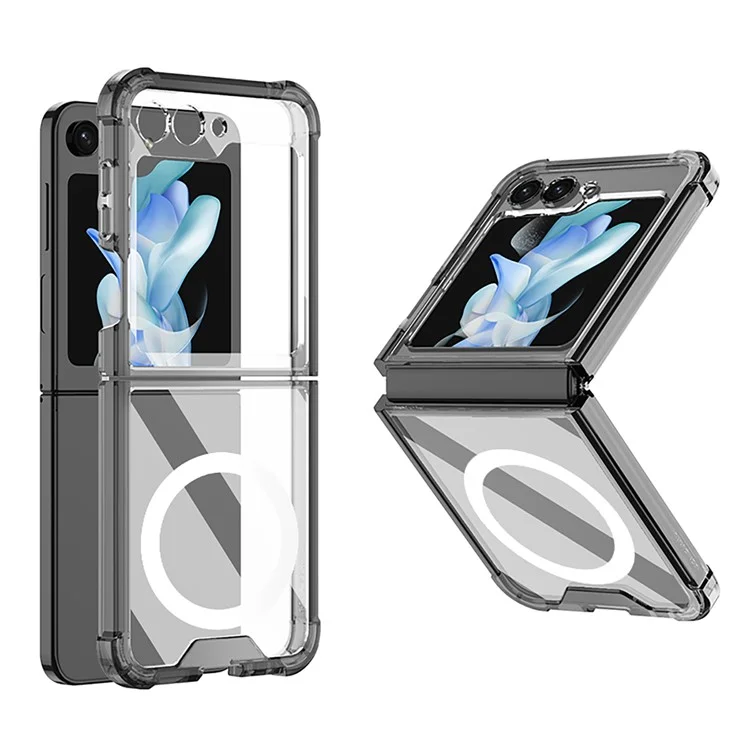 GKK Pour Samsung Galaxy Z Flip5 5G Étui de téléphone magnétique Coins renforcés Étui TPU transparent - Noir transparent
