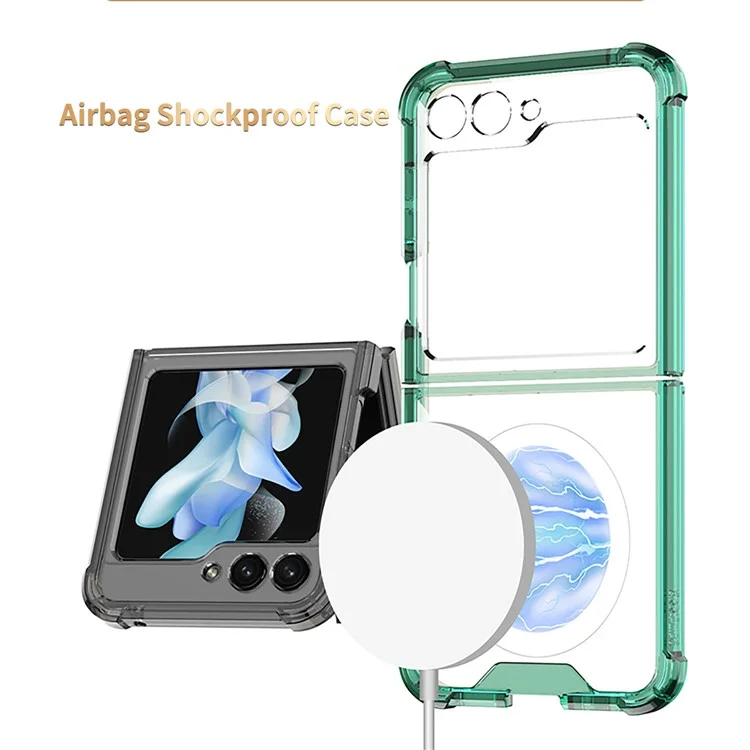 GKK Pour Samsung Galaxy Z Flip5 5G Étui de téléphone magnétique Coins renforcés Étui TPU transparent - Noir transparent
