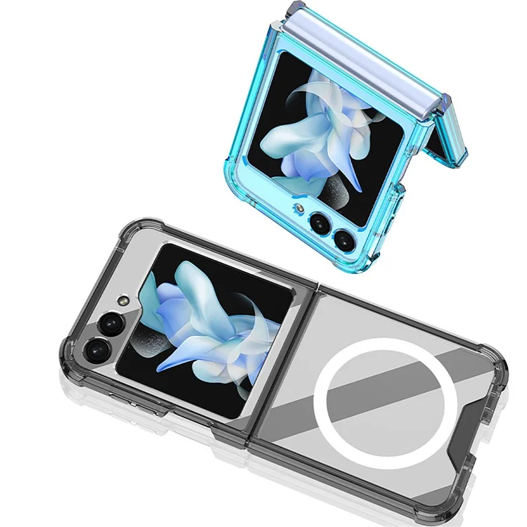 GKK Pour Samsung Galaxy Z Flip5 5G Étui de téléphone magnétique Coins renforcés Étui TPU transparent - Noir transparent