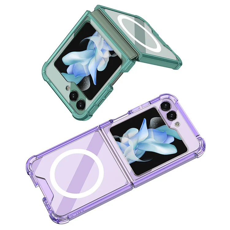 GKK Pour Samsung Galaxy Z Flip5 5G Étui de téléphone magnétique Coins renforcés Étui TPU transparent - Noir transparent