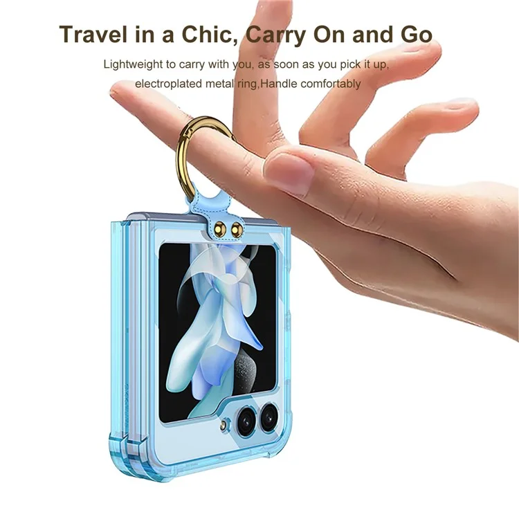 GKK Per Samsung Galaxy Z Flip5 5G Kickstand Phone Case Airbag TPU Magnetic Cover - Verde Trasparente
