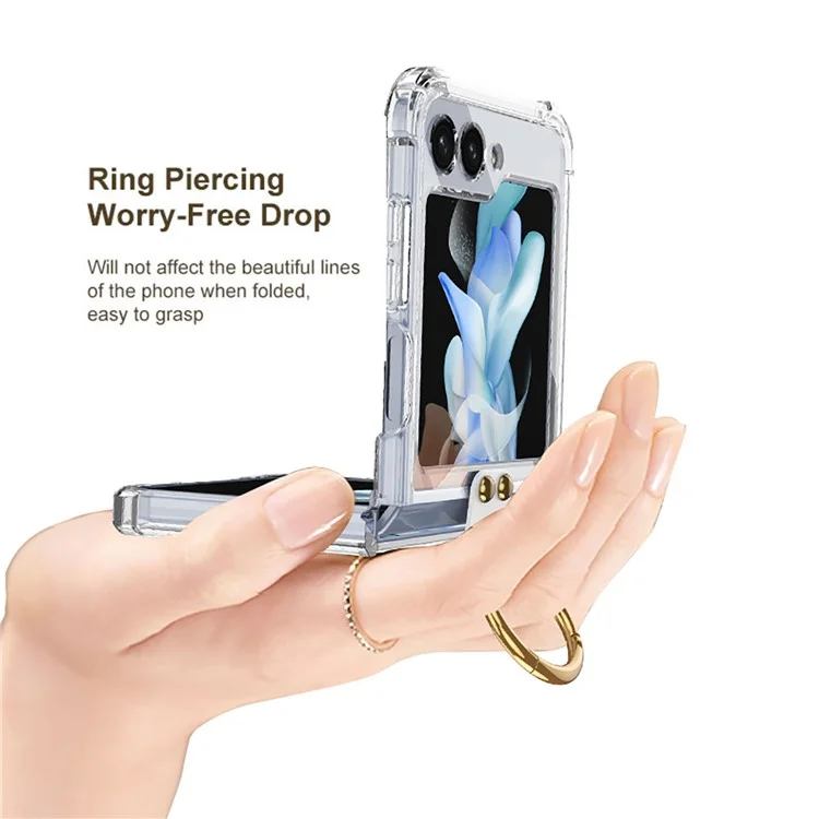 GKK Per Samsung Galaxy Z Flip5 5G Kickstand Phone Case Airbag TPU Magnetic Cover - Verde Trasparente