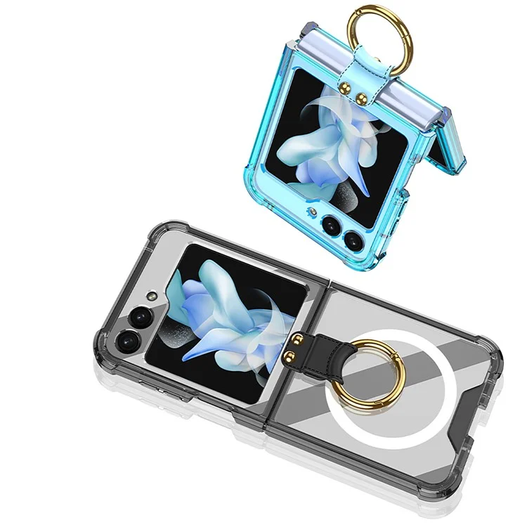 GKK Per Samsung Galaxy Z Flip5 5G Kickstand Phone Case Airbag TPU Magnetic Cover - Verde Trasparente