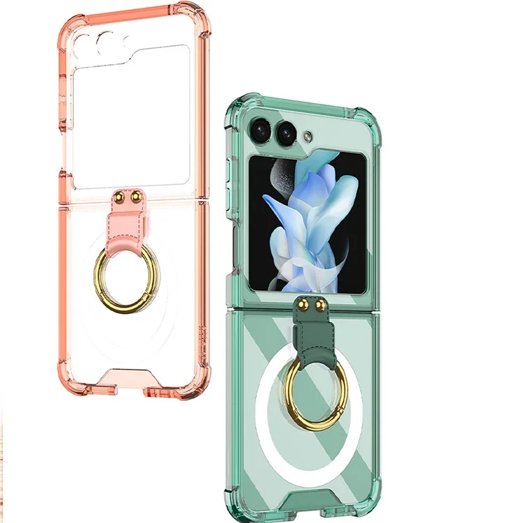 GKK Per Samsung Galaxy Z Flip5 5G Kickstand Phone Case Airbag TPU Magnetic Cover - Verde Trasparente