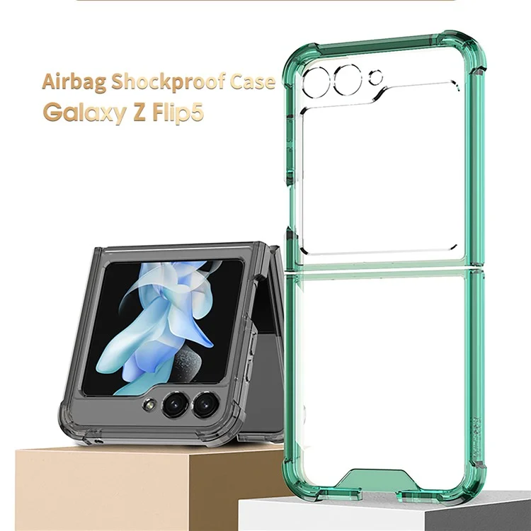 GKK For Samsung Galaxy Z Flip5 5G Clear Phone Case Soft TPU Airbag Anti-fall Cover - Transparent Black