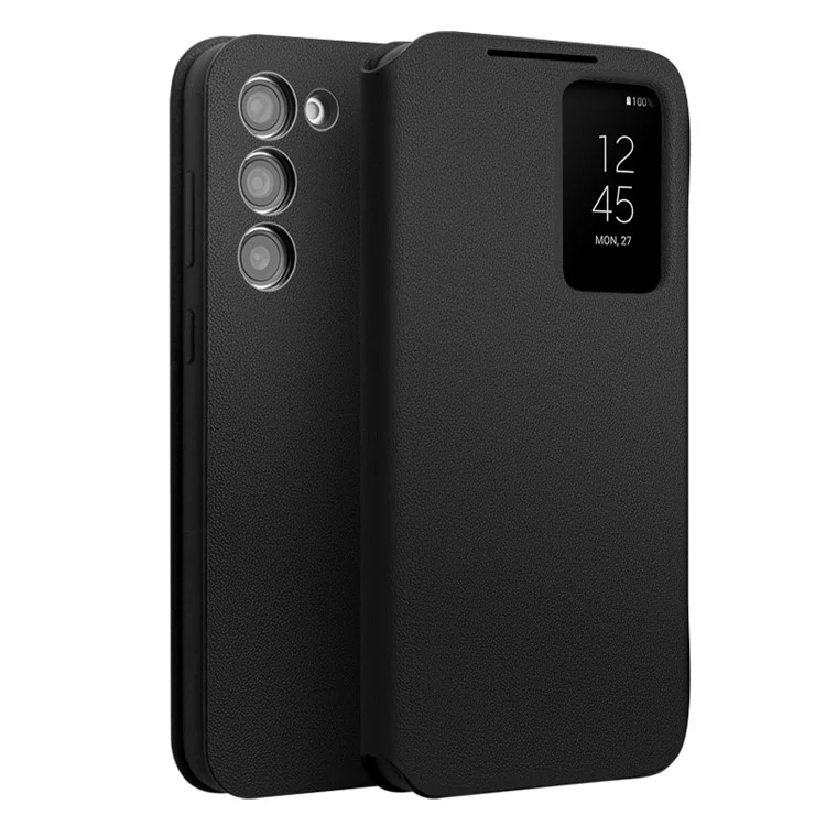 QIALINO Für Samsung Galaxy S23 Case Echtes Rindsleder Cover mit offiziellen Chips für Samsung - Schwarz