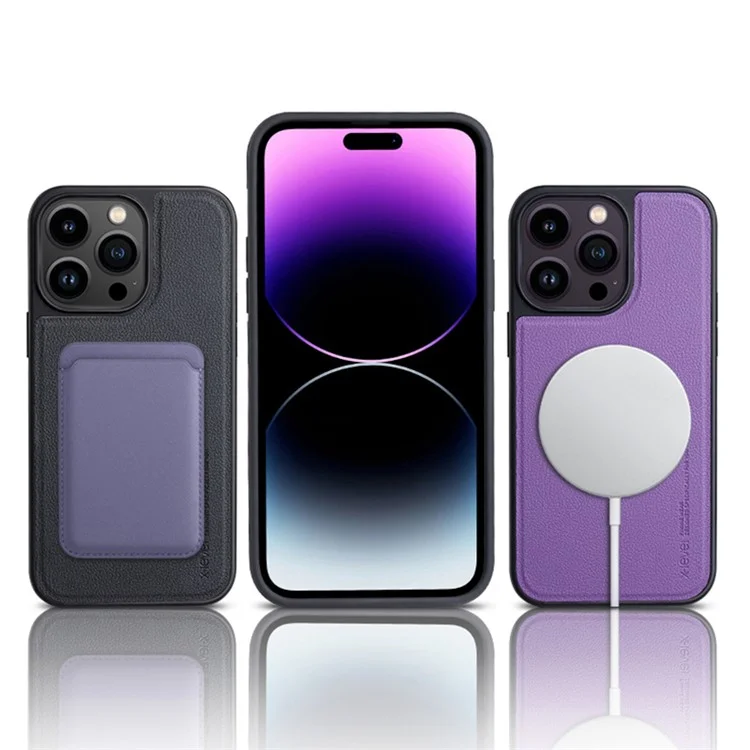 X-LEVEL For iPhone 15 Pro Shockproof Case Compatible with MagSafe PU+TPU Anti-Scratch Phone Cover - Purple