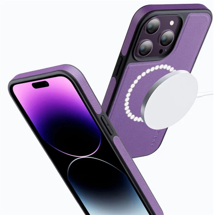 X-LEVEL For iPhone 15 Pro Shockproof Case Compatible with MagSafe PU+TPU Anti-Scratch Phone Cover - Purple