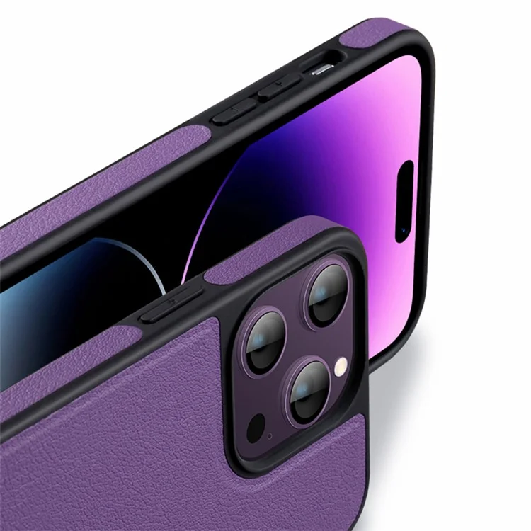 X-LEVEL For iPhone 15 Pro Shockproof Case Compatible with MagSafe PU+TPU Anti-Scratch Phone Cover - Purple