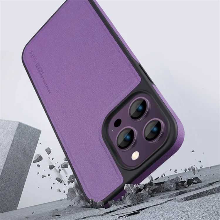 X-LEVEL For iPhone 15 Pro Shockproof Case Compatible with MagSafe PU+TPU Anti-Scratch Phone Cover - Purple