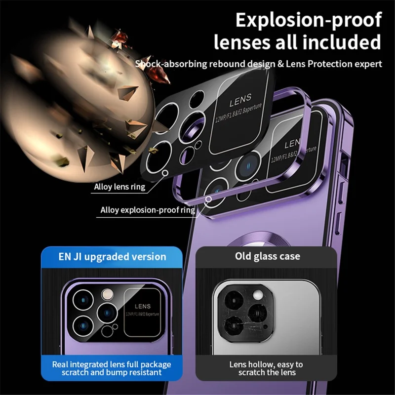 For iPhone 14 Pro Max PC + Aluminium Alloy Hybrid Phone Case All-Wrapped Cover Compatible with MagSafe with Tempered Glass Film - Black