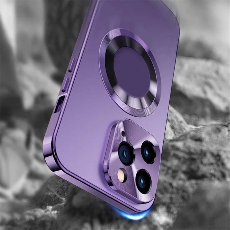 Per iPhone 14 Pro Max Anti-peep Phone Case Compatibile con MagSafe Lega di Alluminio+Vetro Temperato+Copertura PC Retro - Viola