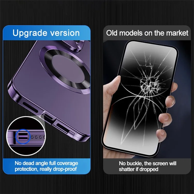Para iPhone 14 Pro Magnetic Phone Case Compatível com MagSafe PC+Alumínio Liga+ Anti-peep Vidro Temperado Capa de Telefone - Roxo