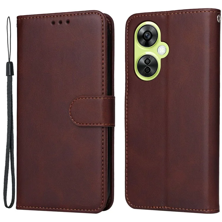 Wallet Stand Case for OnePlus Nord CE 3 Lite 5G / N30 5G / Oppo K11x 5G PU Leather Calf Texture Phone Cover - Brown