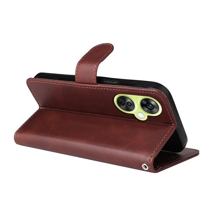 Wallet Stand Case for OnePlus Nord CE 3 Lite 5G / N30 5G / Oppo K11x 5G PU Leather Calf Texture Phone Cover - Brown