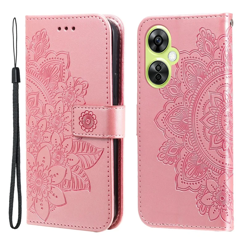 Para OnePlus Nord CE 3 Lite 5G / N30 5G / Oppo K11x 5G Flower Imprint PU Leather Cover Viewing Stand Wallet Phone Case - Pink