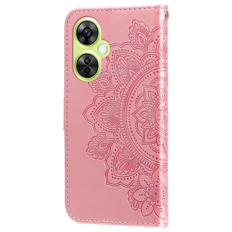 Para OnePlus Nord CE 3 Lite 5G / N30 5G / Oppo K11x 5G Flower Imprint PU Leather Cover Viewing Stand Wallet Phone Case - Pink