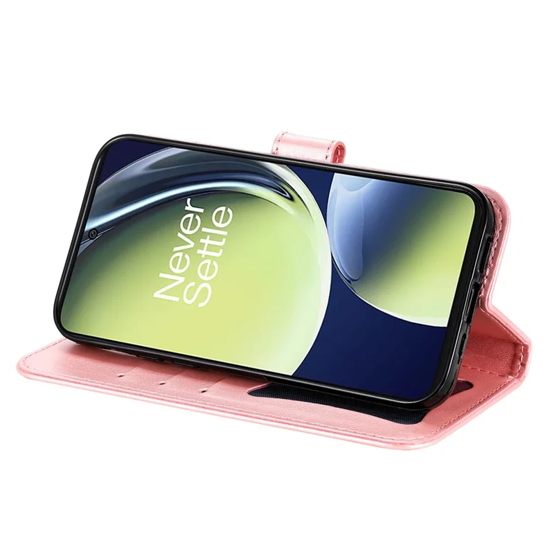 Para OnePlus Nord CE 3 Lite 5G / N30 5G / Oppo K11x 5G Flower Imprint PU Leather Cover Viewing Stand Wallet Phone Case - Pink
