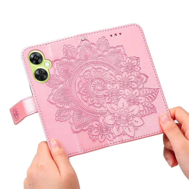 Para OnePlus Nord CE 3 Lite 5G / N30 5G / Oppo K11x 5G Flower Imprint PU Leather Cover Viewing Stand Wallet Phone Case - Pink