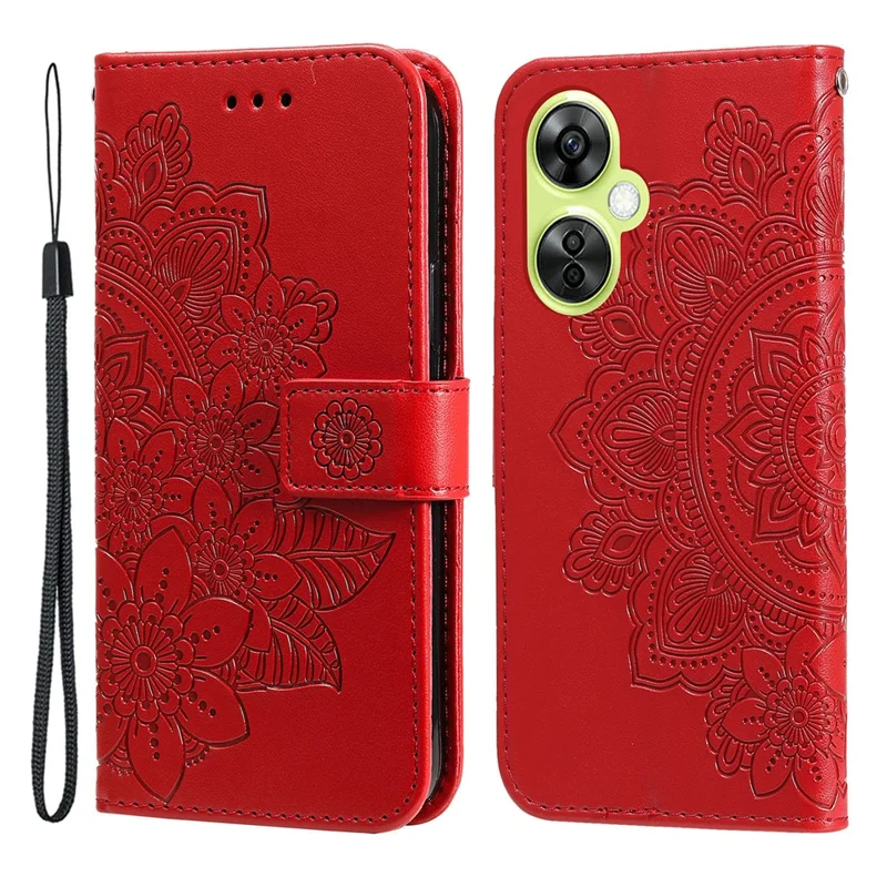 Für OnePlus Nord CE 3 Lite 5G / N30 5G / Oppo K11x 5G Flower Imprint PU Leder Cover Viewing Stand Wallet Phone Case - Rot