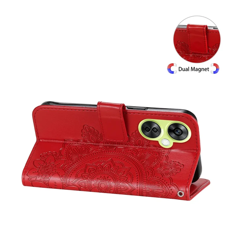 Für OnePlus Nord CE 3 Lite 5G / N30 5G / Oppo K11x 5G Flower Imprint PU Leder Cover Viewing Stand Wallet Phone Case - Rot