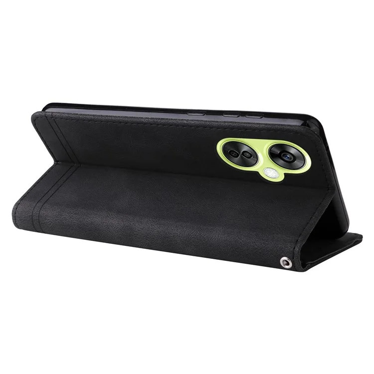 For Oppo K11x 5G / OnePlus Nord CE 3 Lite 5G / N30 5G Leather Wallet Cases Skin Touch Phone Cover Stand with Strap - Black