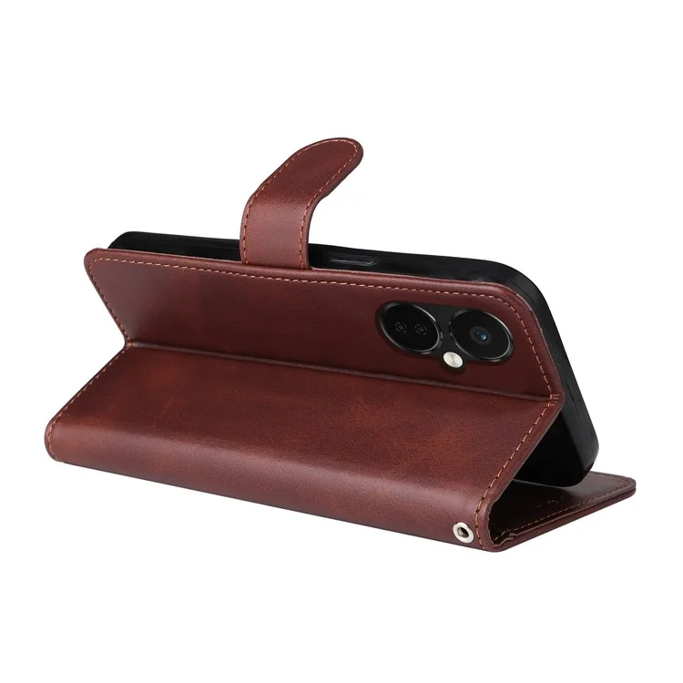 For OnePlus Nord CE3 5G / Oppo K11 5G Calf Texture Phone Case Leather Wallet Stand Protection Cover - Brown